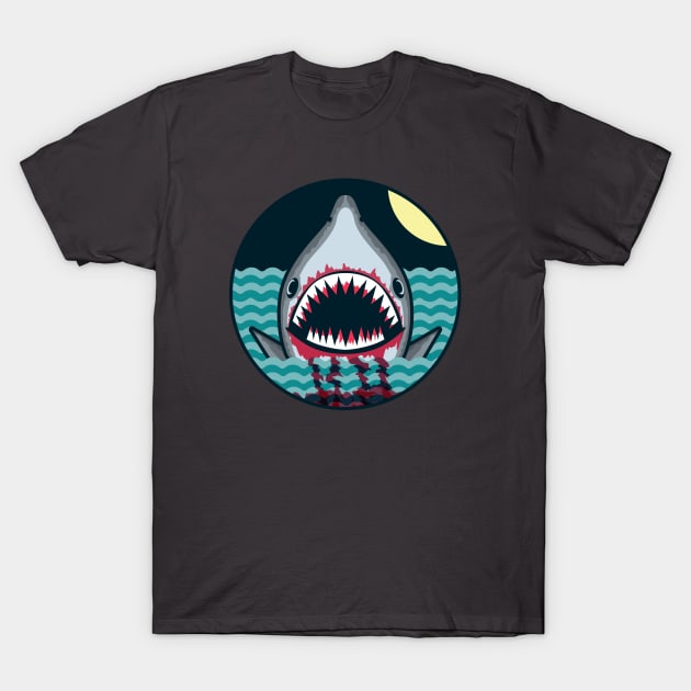 Dark night at the sea - wild shark appear T-Shirt by monin_81